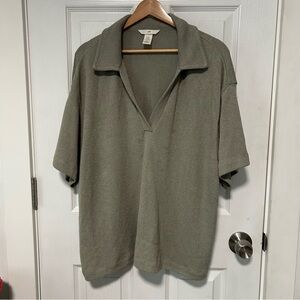 H&M Men's Olive Green Short-Sleeve Knit Polo